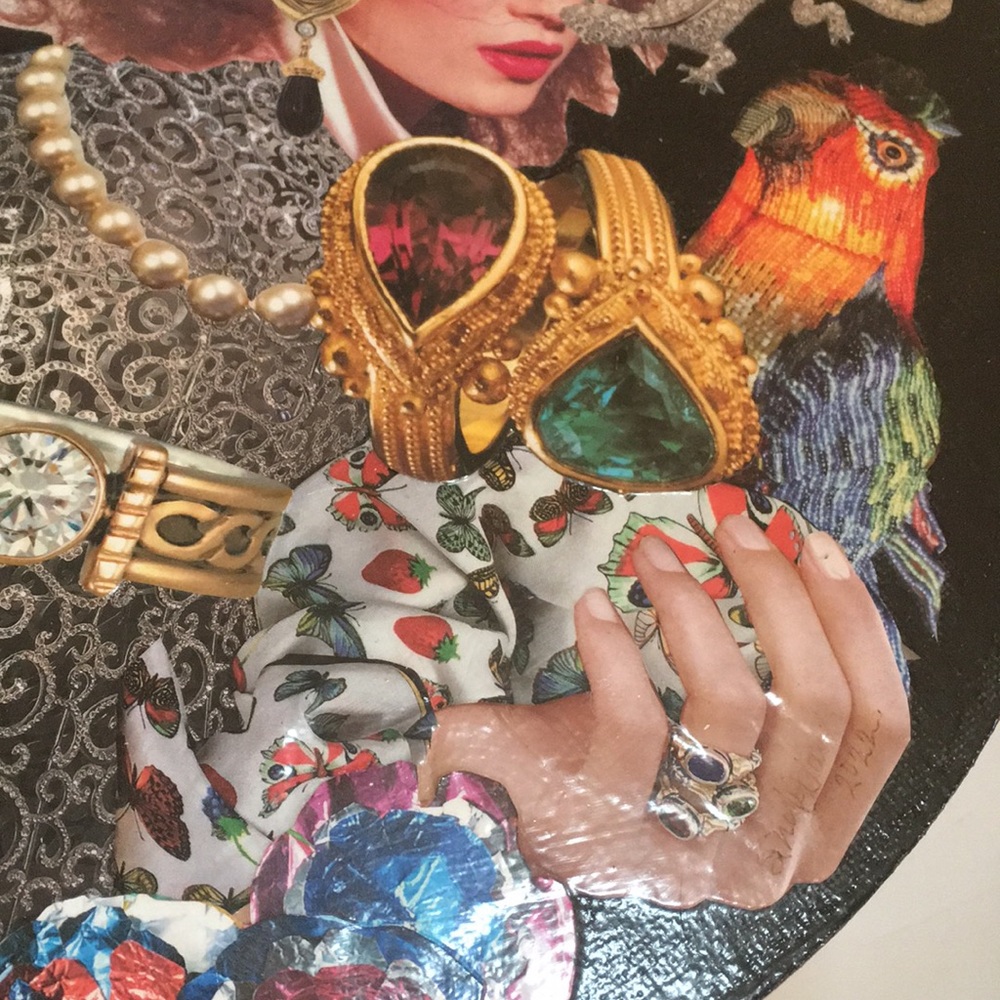 Hand Crafted Leather Tray Colorful Birds Butterflies Jewelry Decoupage Decor Art - Picture 5 of 10
